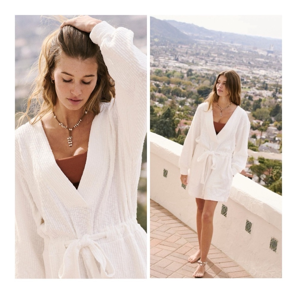 Free People Cream Textured Tie-Waist Romper with Rust Underlayer